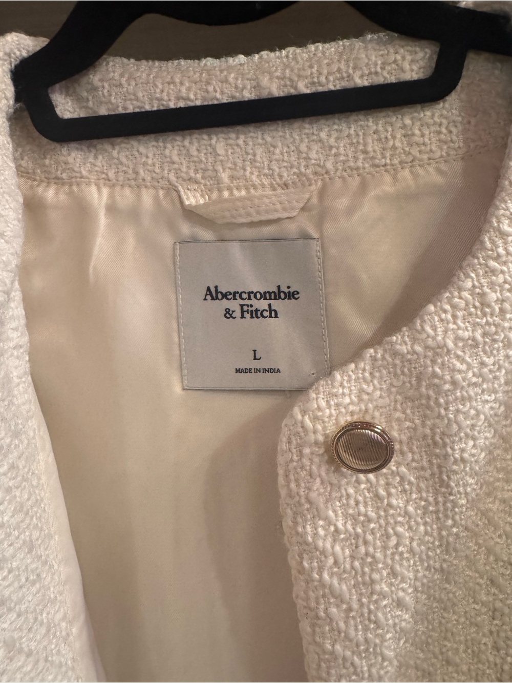 Abercrombie & Fitch Cream Textured Bouclé Blazer Jacket - Picture 5 of 6